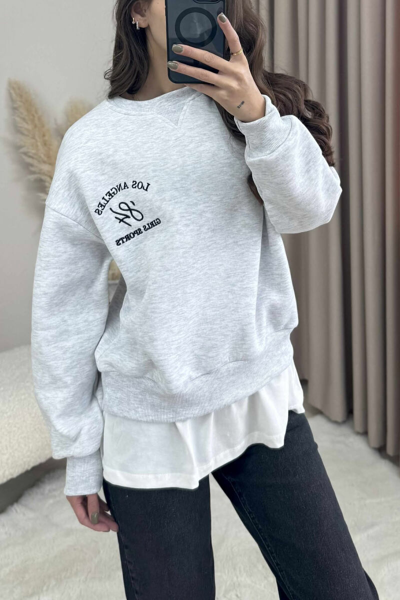 ROUND NECK LA FLUFFY WOMEN SWEATSHIRT LIGHT GREY/GZ - 4