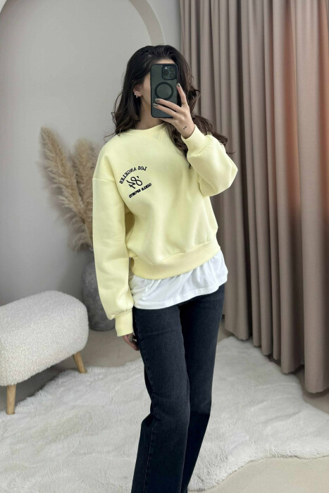 ROUND NECK LA FLUFFY WOMEN SWEATSHIRT YELLOW/E VERDHE - KLAUDIO FASHION
