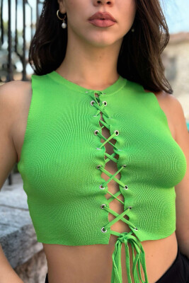 ROUND NECK LACY WOMAN TOP LIGHT GREEN/JEZB - 2