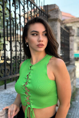 ROUND NECK LACY WOMAN TOP LIGHT GREEN/JEZB - 3