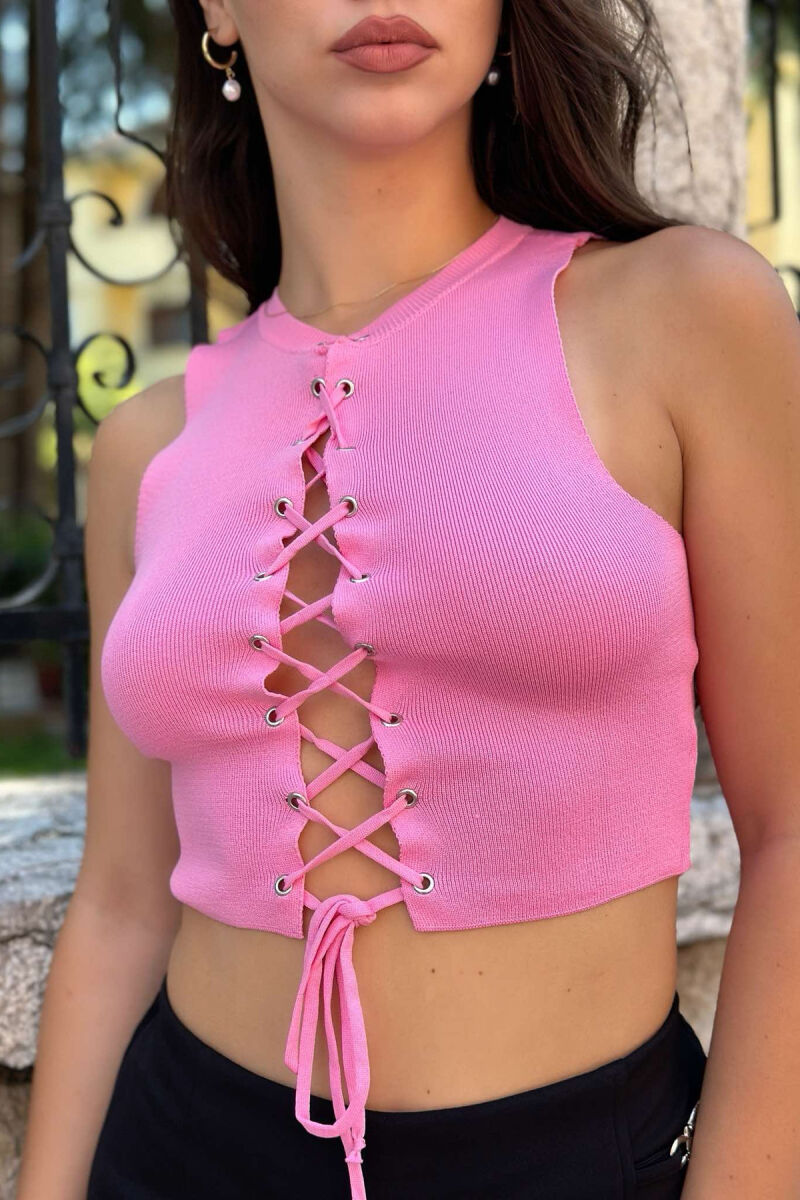 ROUND NECK LACY WOMAN TOP PINK/ROZE - 3