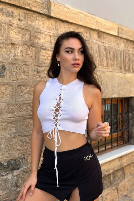 ROUND NECK LACY WOMAN TOP WHITE-E BARDHE - 2