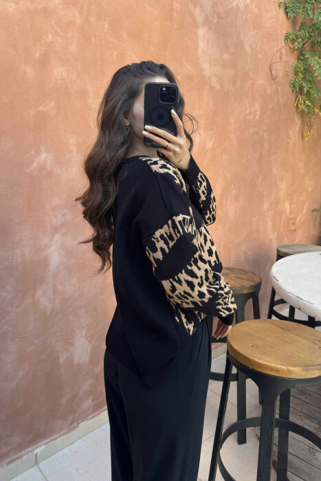 ROUND NECK LEO DESIGN WOMEN SWEATER BLACK/ E ZEZE - 2