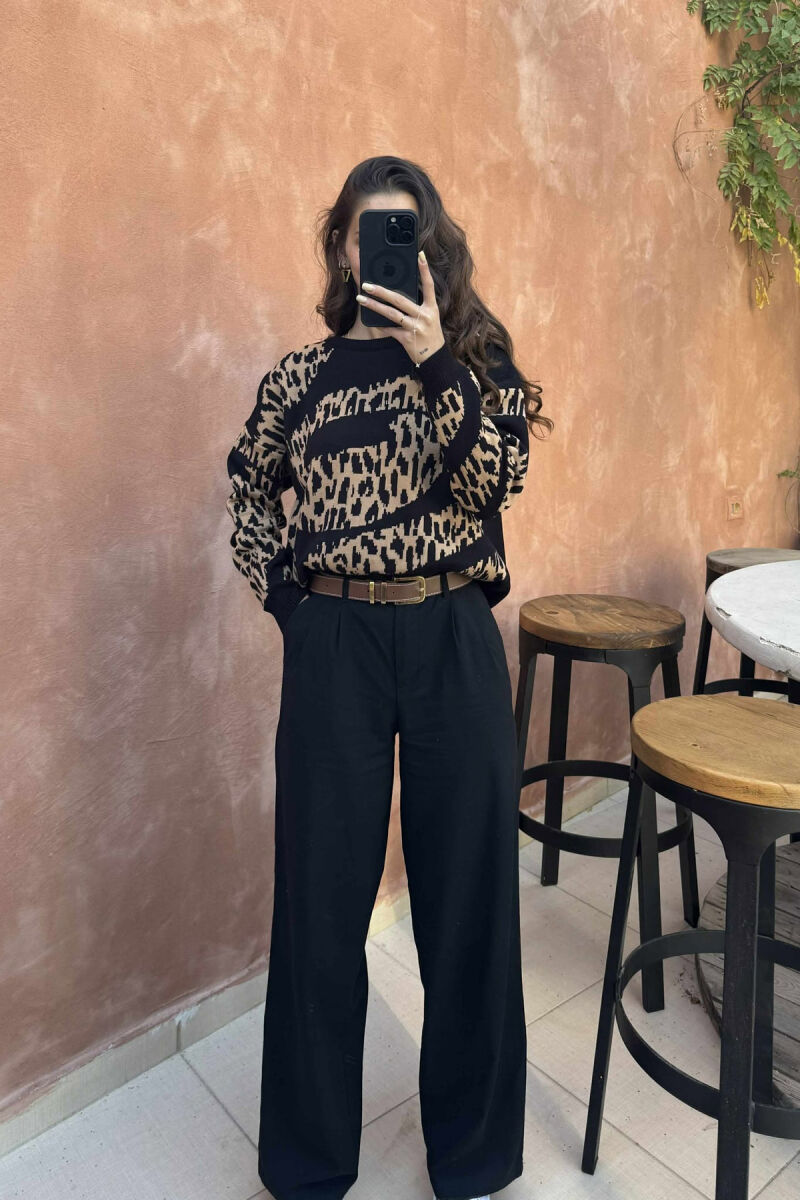 ROUND NECK LEO DESIGN WOMEN SWEATER BLACK/ E ZEZE - 4