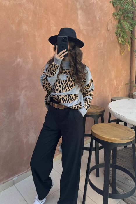 ROUND NECK LEO DESIGN WOMEN SWEATER GREY/GRI - 2