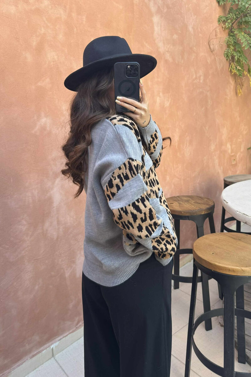 ROUND NECK LEO DESIGN WOMEN SWEATER GREY/GRI - 4