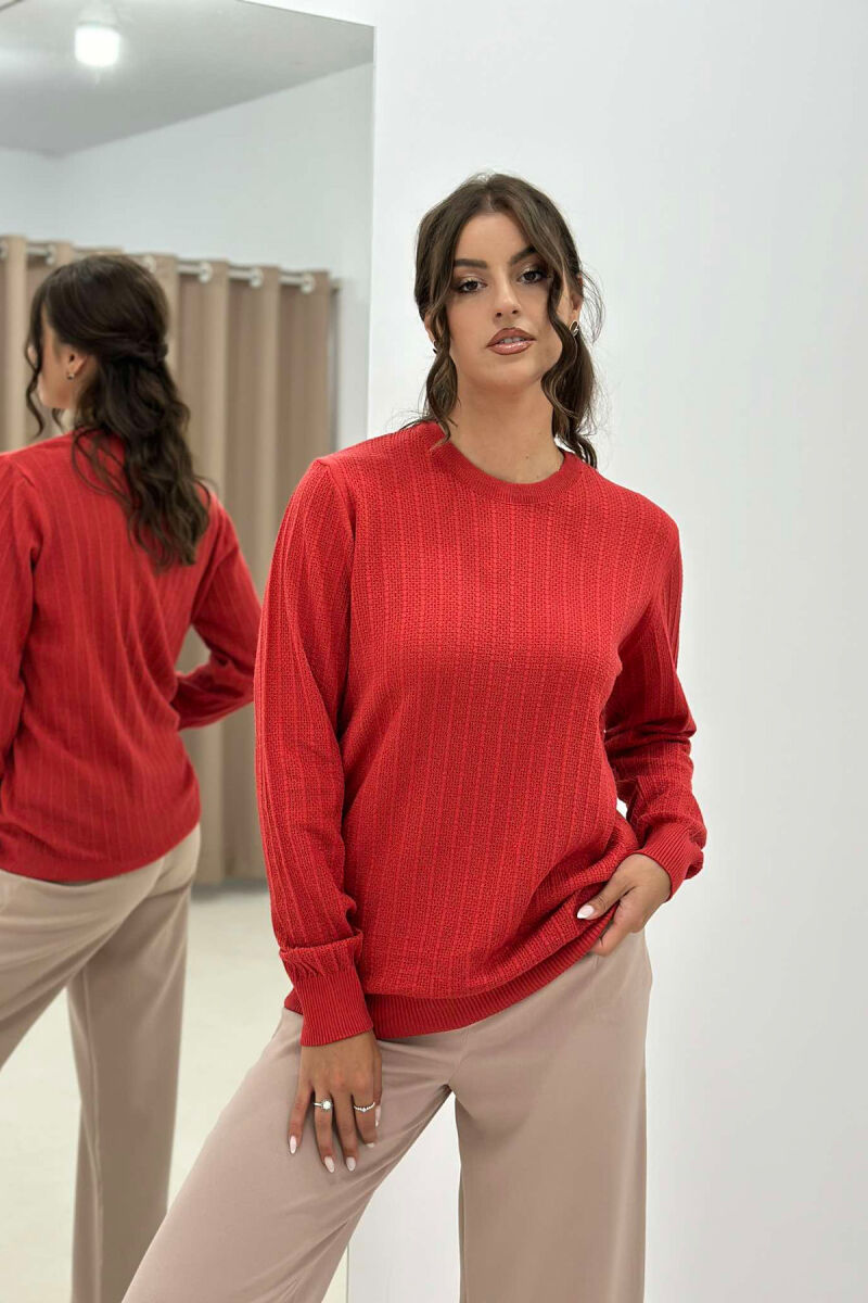 ROUND NECK LIGHT WOMEN SWEATER DARK ORANGE/POE - 2