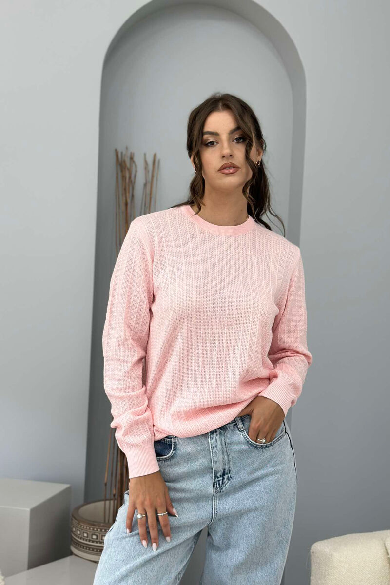 ROUND NECK LIGHT WOMEN SWEATER PINK/ROZE - 1