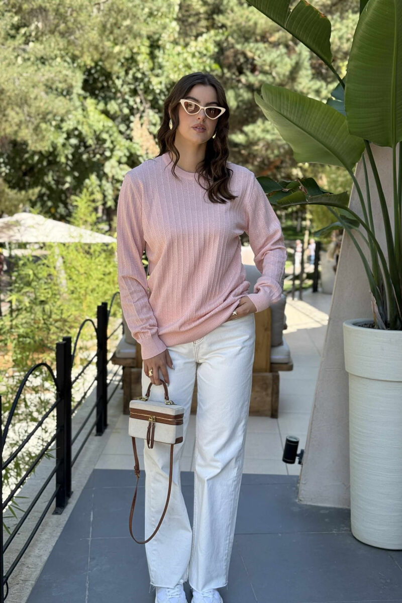 ROUND NECK LIGHT WOMEN SWEATER POWDER/PUDER - 1