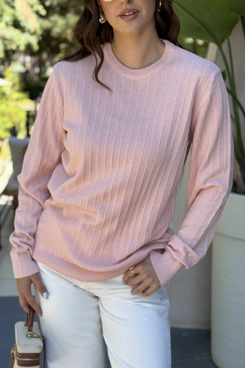 ROUND NECK LIGHT WOMEN SWEATER POWDER/PUDER - 5