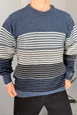 ROUND NECK LINES MEN SWEATER BLUE/BLU 