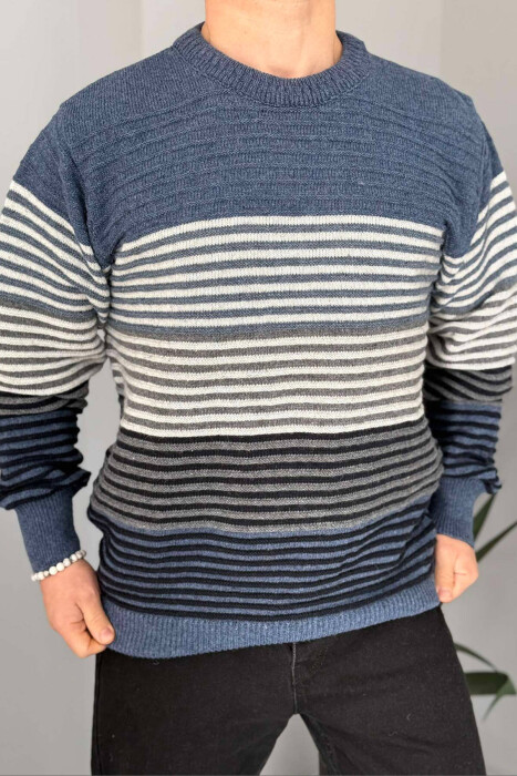 ROUND NECK LINES MEN SWEATER IN BLUE COLOR 