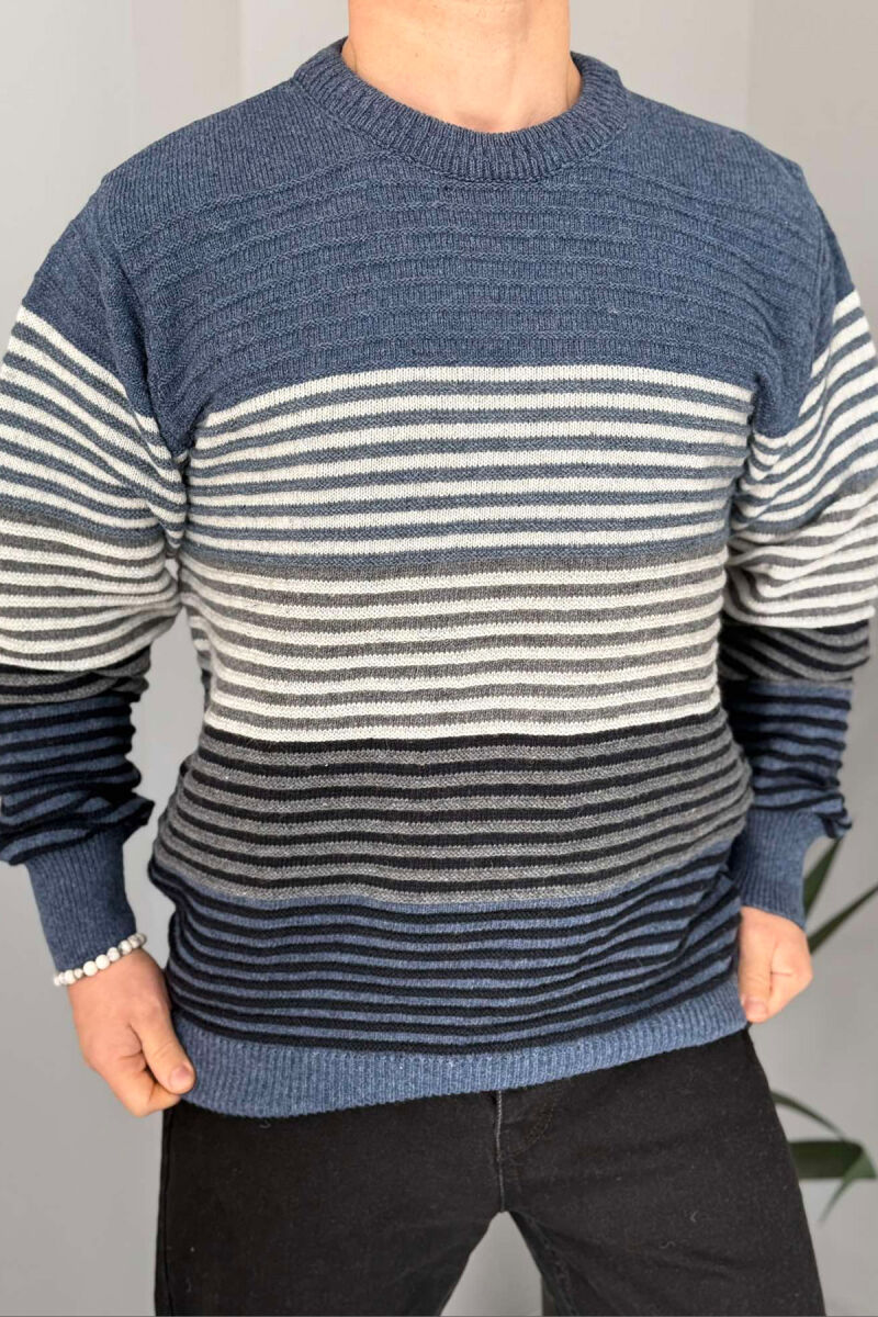 ROUND NECK LINES MEN SWEATER BLUE/BLU - 1