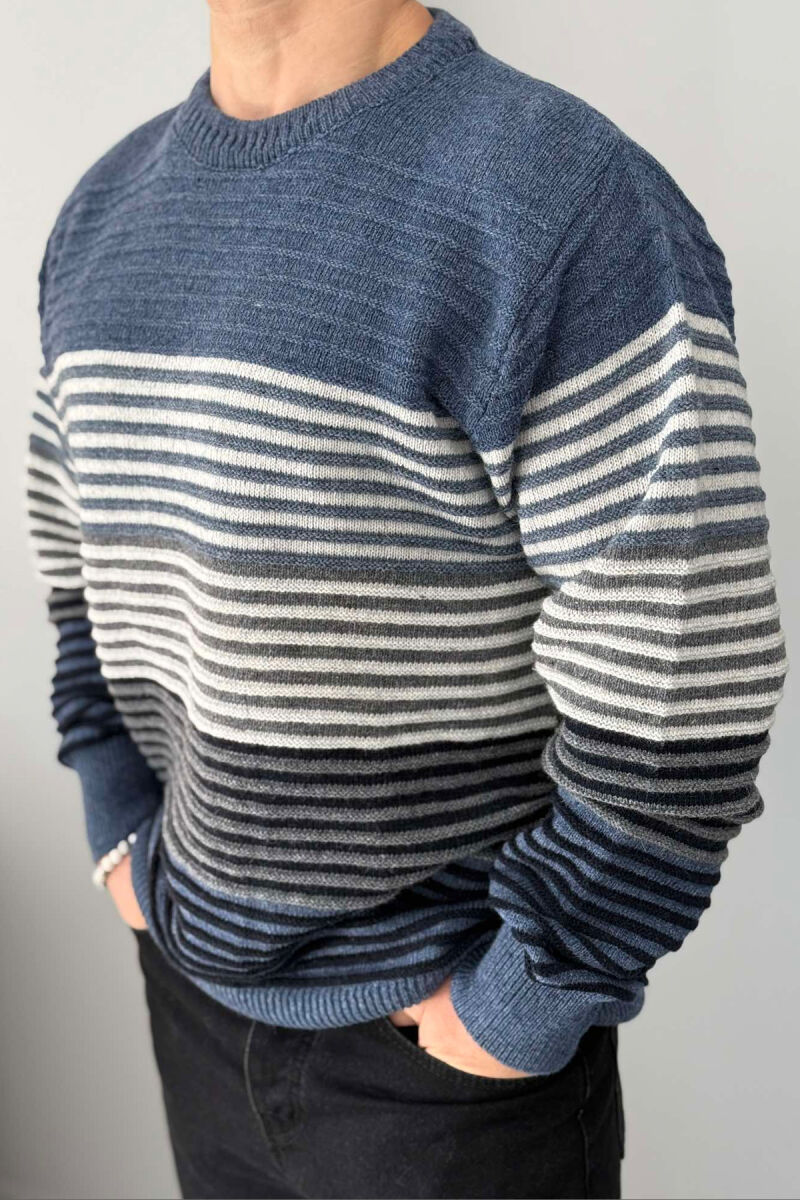 ROUND NECK LINES MEN SWEATER BLUE/BLU - 4