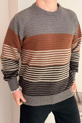 ROUND NECK LINES MEN SWEATER BROWN/KAFE 