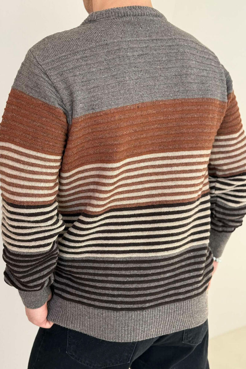 ROUND NECK LINES MEN SWEATER BROWN/KAFE - 4