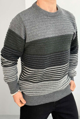 ROUND NECK LINES MEN SWEATER DARK GREY/GEE 