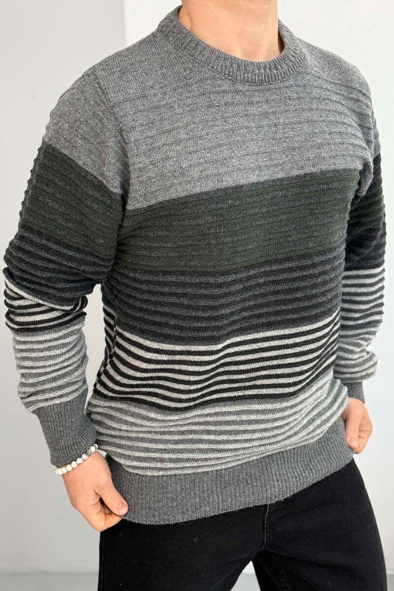 ROUND NECK LINES MEN SWEATER DARK GREY/GEE - 1