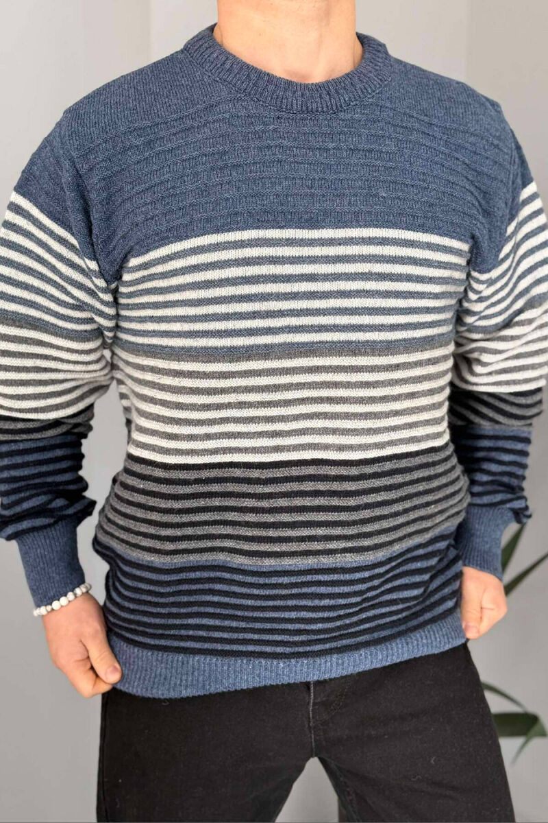 ROUND NECK LINES MEN SWEATER IN BLUE COLOR - 1