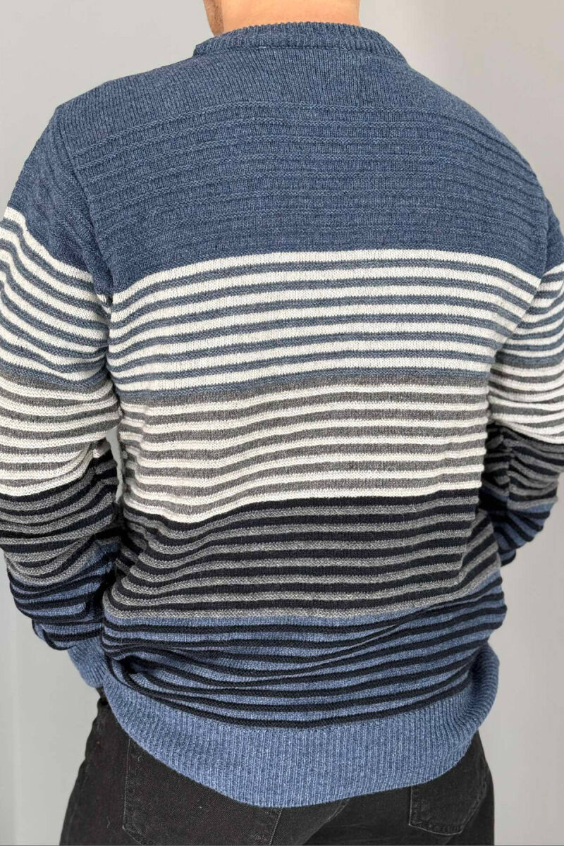 ROUND NECK LINES MEN SWEATER IN BLUE COLOR - 3