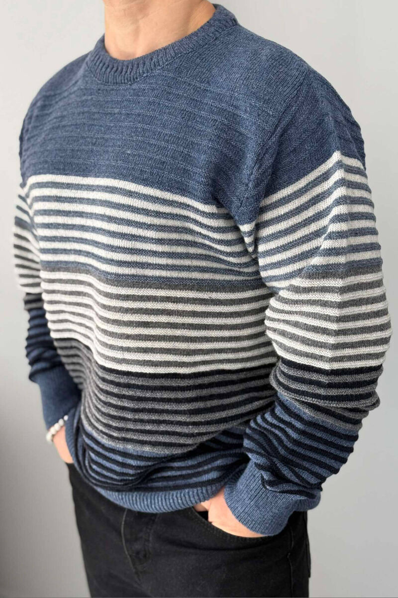 ROUND NECK LINES MEN SWEATER IN BLUE COLOR - 4