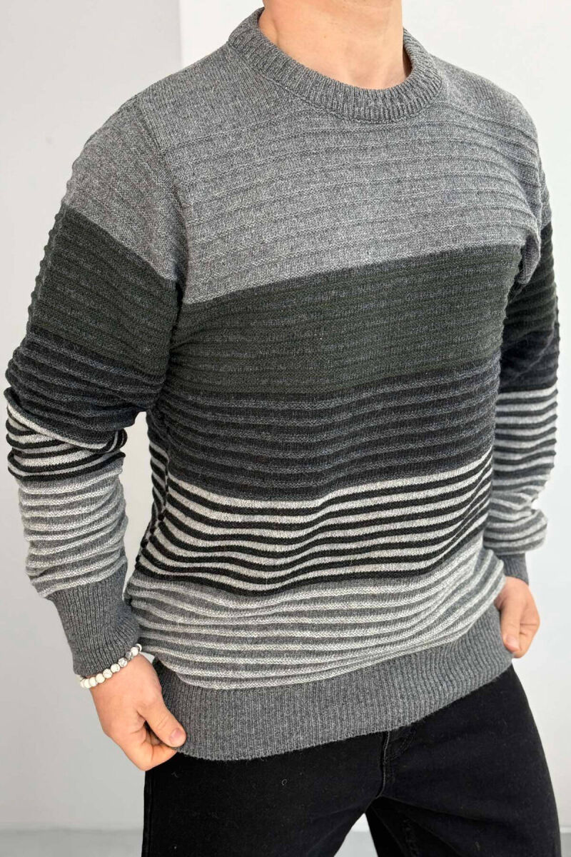 ROUND NECK LINES MEN SWEATER IN DARK GREY COLOR - 1