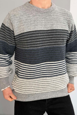 ROUND NECK LINES MEN SWEATER LIGHT GREY/GZ 