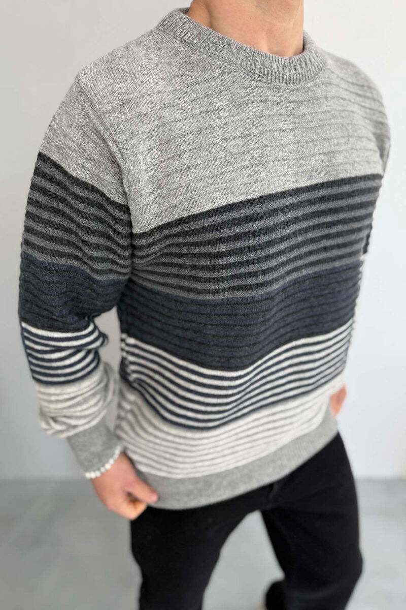 ROUND NECK LINES MEN SWEATER LIGHT GREY/GZ - 2