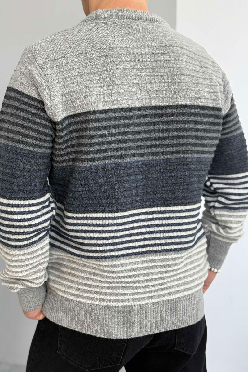 ROUND NECK LINES MEN SWEATER LIGHT GREY/GZ - 3