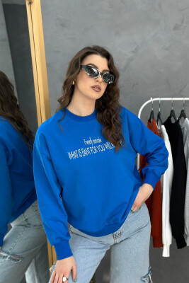 ROUND NECK LONG SLEEVE COTTON WOMAN SWEATSHIRT BLUE/BLU 