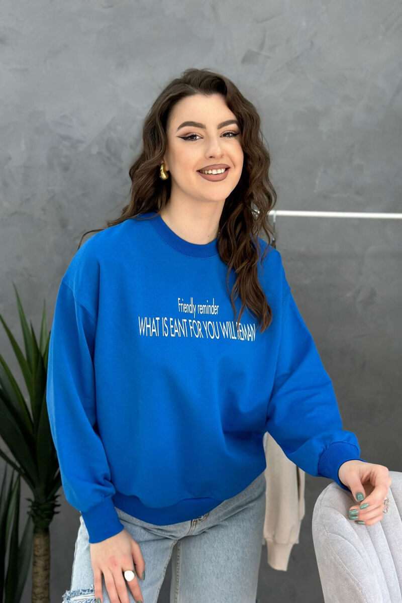 ROUND NECK LONG SLEEVE COTTON WOMAN SWEATSHIRT BLUE/BLU - 4