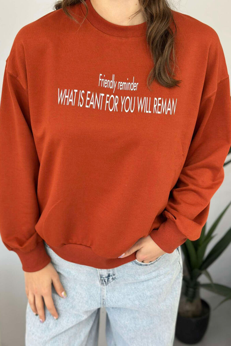 ROUND NECK LONG SLEEVE COTTON WOMAN SWEATSHIRT BRICK/TULLE - 3