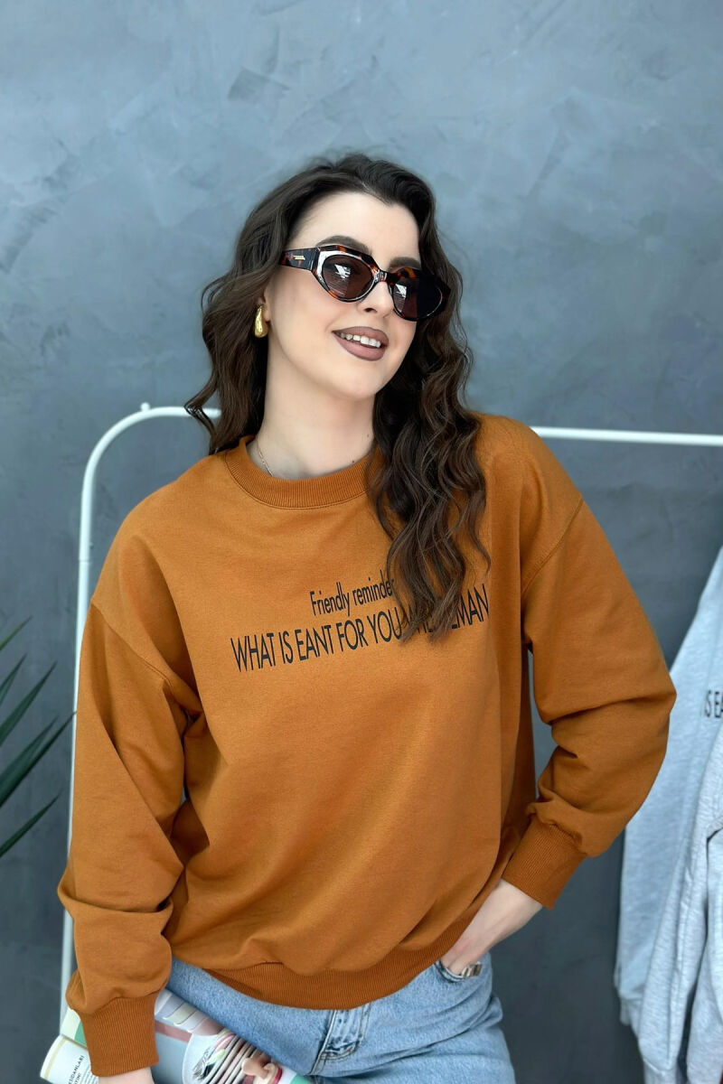 ROUND NECK LONG SLEEVE COTTON WOMAN SWEATSHIRT LIGHT BROWN/KAZB - 3