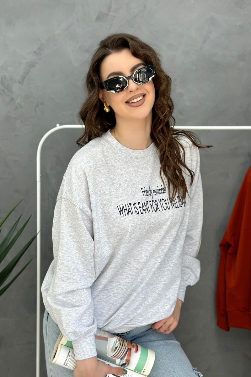 ROUND NECK LONG SLEEVE COTTON WOMAN SWEATSHIRT LIGHT GREY/GZ - 1