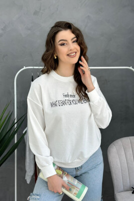 ROUND NECK LONG SLEEVE COTTON WOMAN SWEATSHIRT WHITE-E BARDHE 