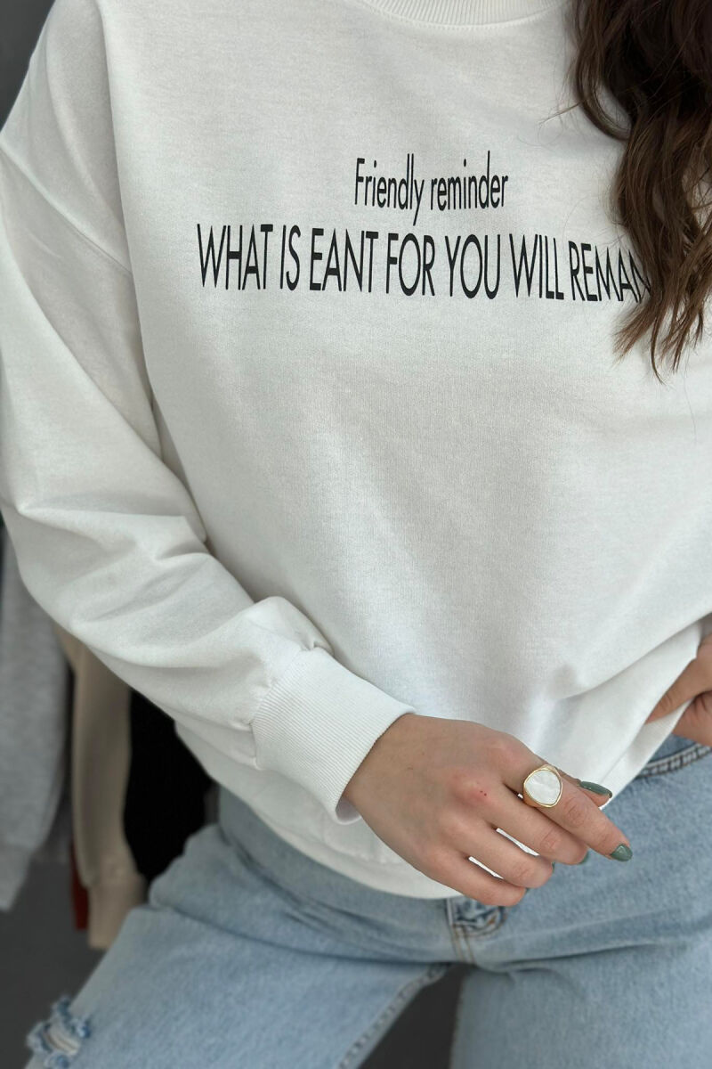 ROUND NECK LONG SLEEVE COTTON WOMAN SWEATSHIRT WHITE-E BARDHE - 3