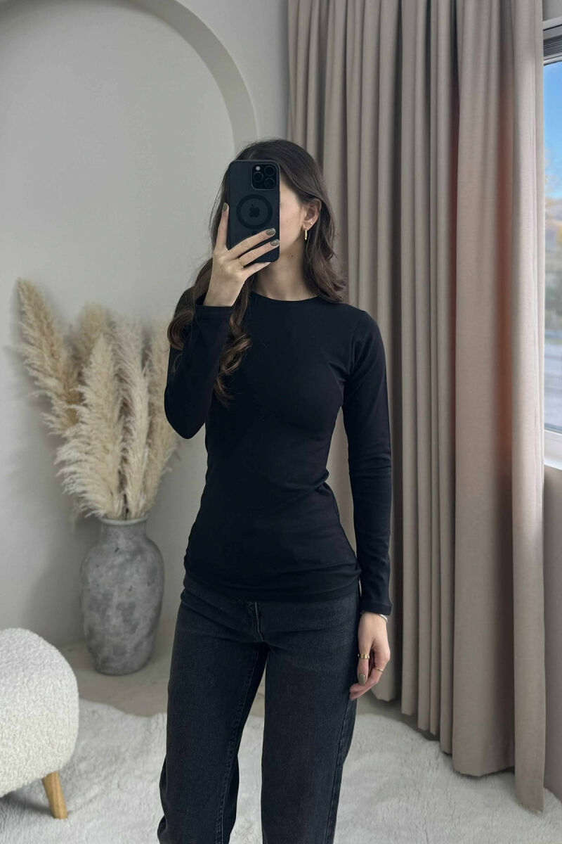 ROUND NECK LONG SLEEVE BLOUSE WOMAN BLACK/ E ZEZE - 1