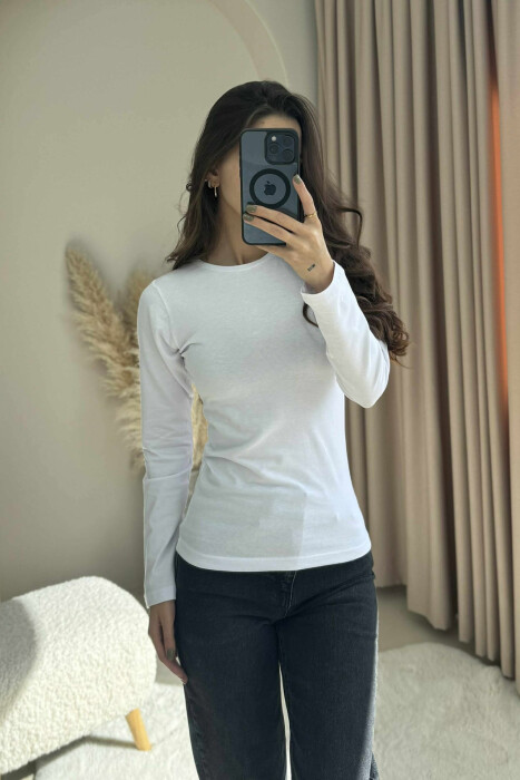 ROUND NECK LONG SLEEVE BLOUSE WOMAN WHITE-E BARDHE - KLAUDIO FASHION