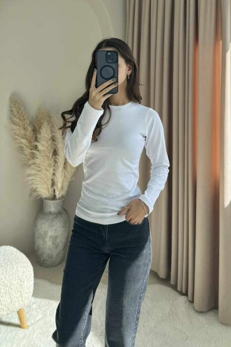 ROUND NECK LONG SLEEVE BLOUSE WOMAN WHITE-E BARDHE - 2