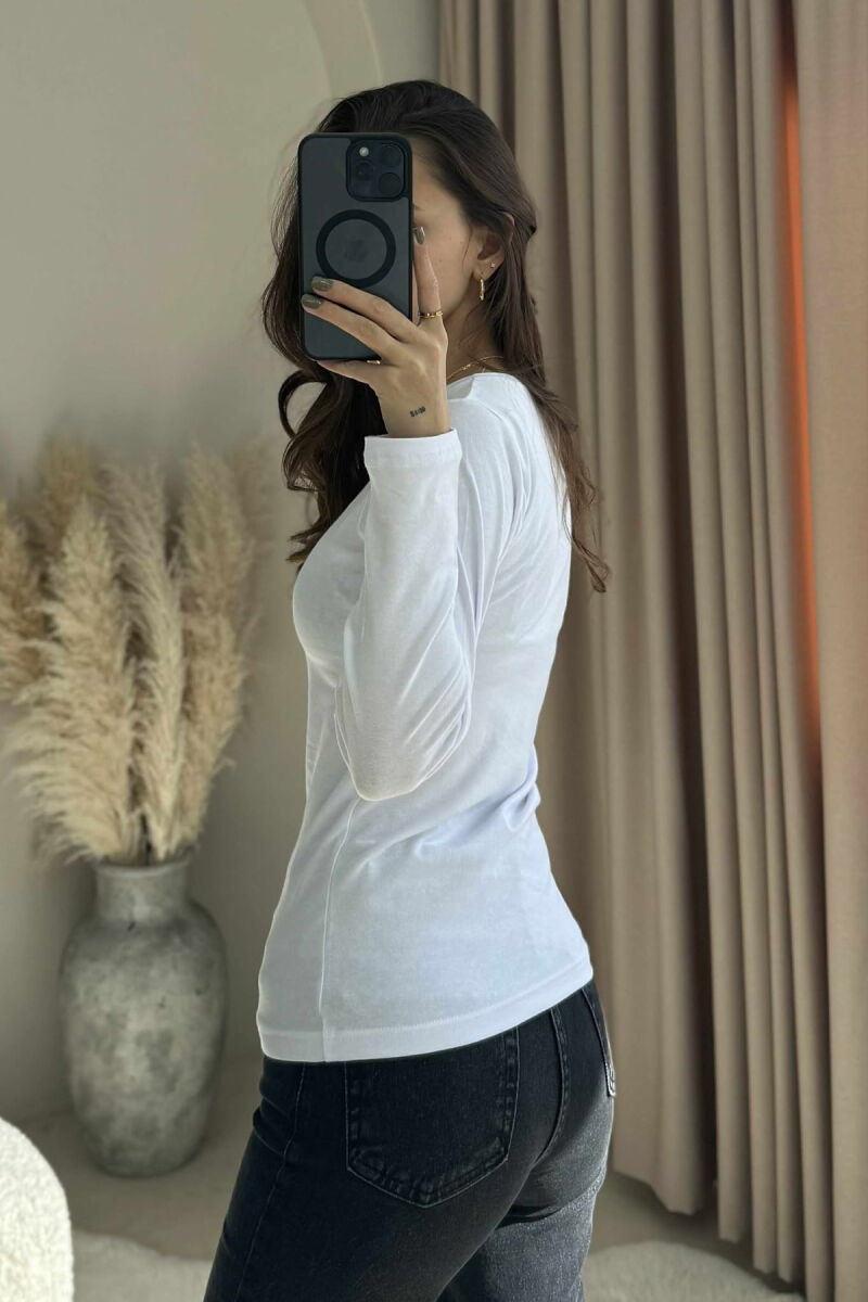 ROUND NECK LONG SLEEVE BLOUSE WOMAN WHITE-E BARDHE - 3