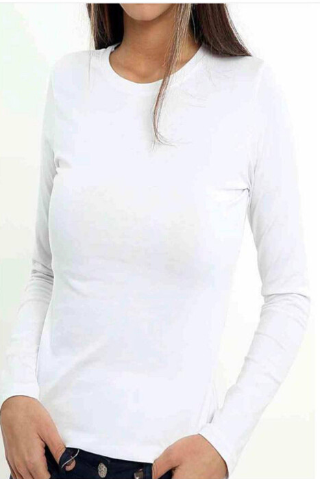 ROUND NECK LONG SLEEVE WOMAN BLOUSE IN WHITE COLOR 