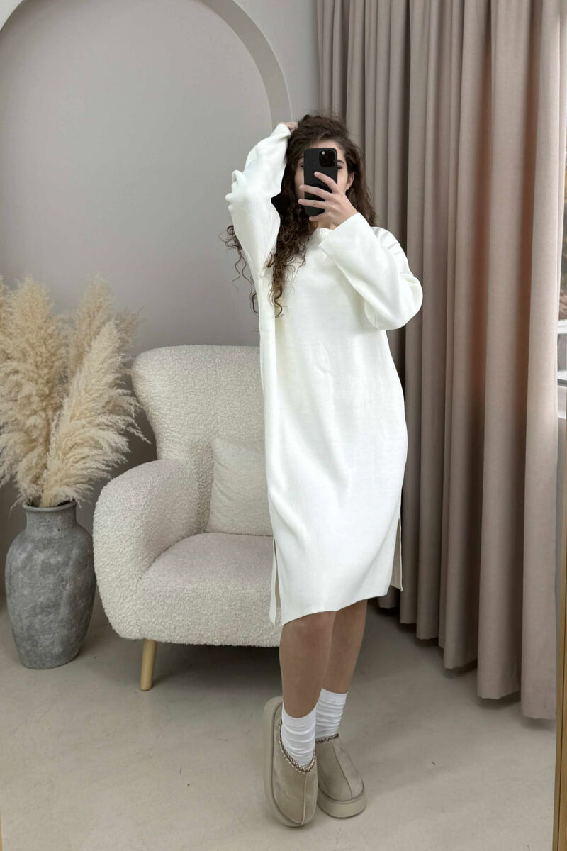 ROUND NECK ONE COLOR KNIT WOMEN DRESS WHITE-E BARDHE - 1