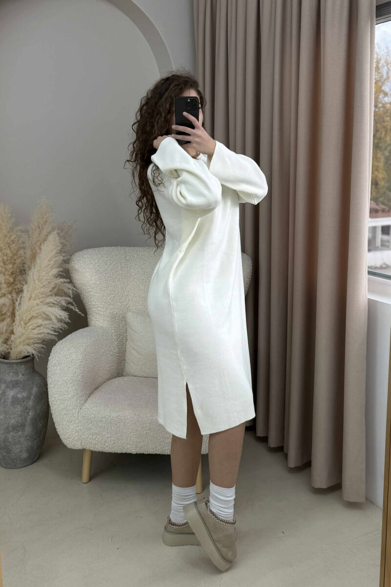 ROUND NECK ONE COLOR KNIT WOMEN DRESS WHITE-E BARDHE - 2