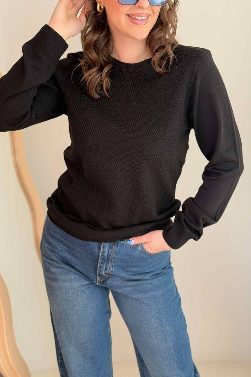 ROUND NECK ONE COLOR WOMEN SWEATER BLACK/ E ZEZE - 2