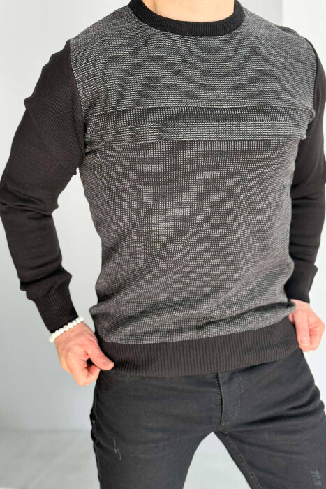 ROUND NECK ONE COLOR MEN SWEATER BLACK/ E ZEZE - 1