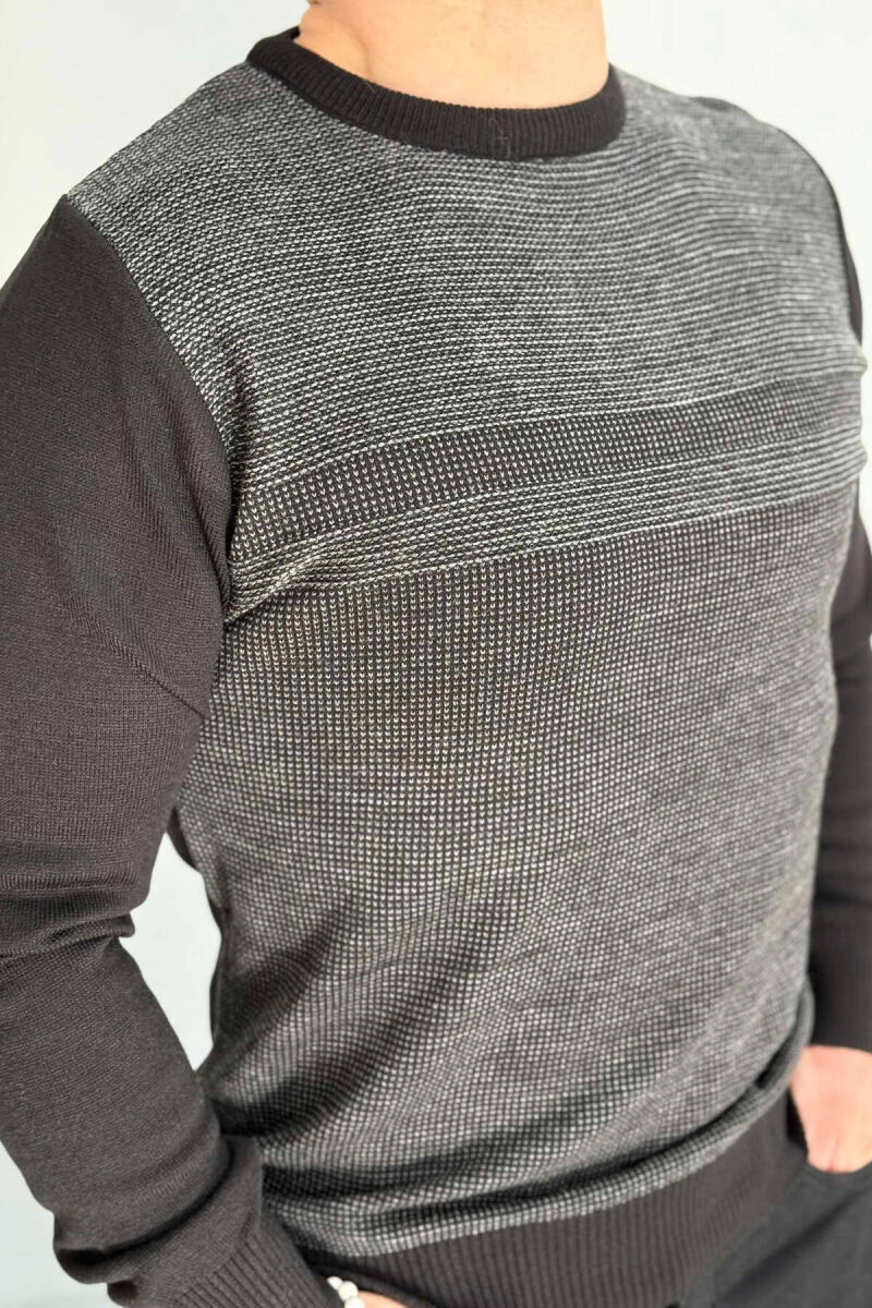 ROUND NECK ONE COLOR MEN SWEATER BLACK/ E ZEZE - 2