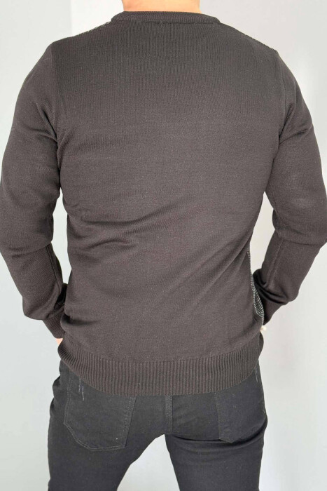 ROUND NECK ONE COLOR MEN SWEATER BLACK/ E ZEZE - 3