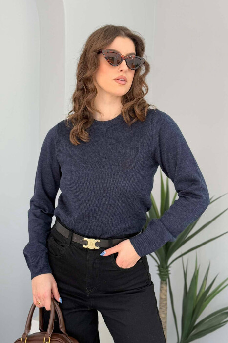 ROUND NECK ONE COLOR WOMEN SWEATER BLUE/BLU 