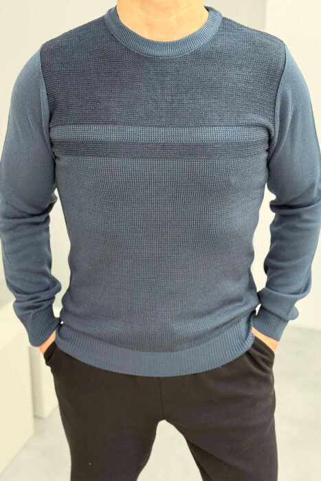 ROUND NECK ONE COLOR MEN SWEATER BLUE/BLU 