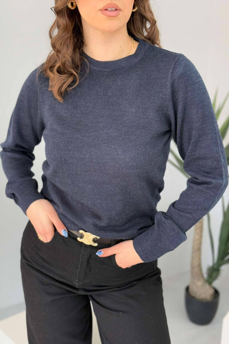 ROUND NECK ONE COLOR WOMEN SWEATER BLUE/BLU - 3